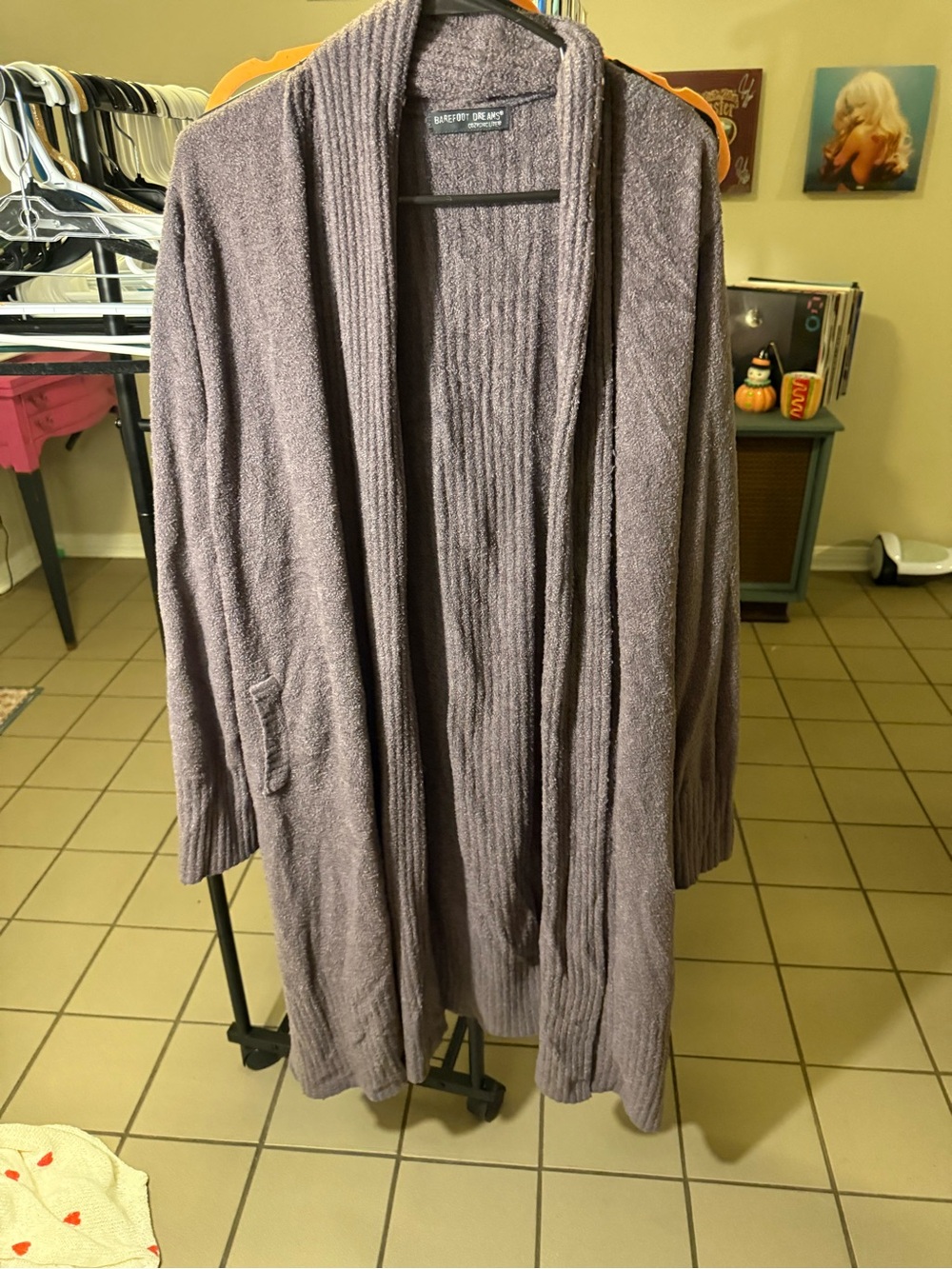 Barefoot Dreams Shawl-Collar Open Front Cardigan - Mauve Taupe